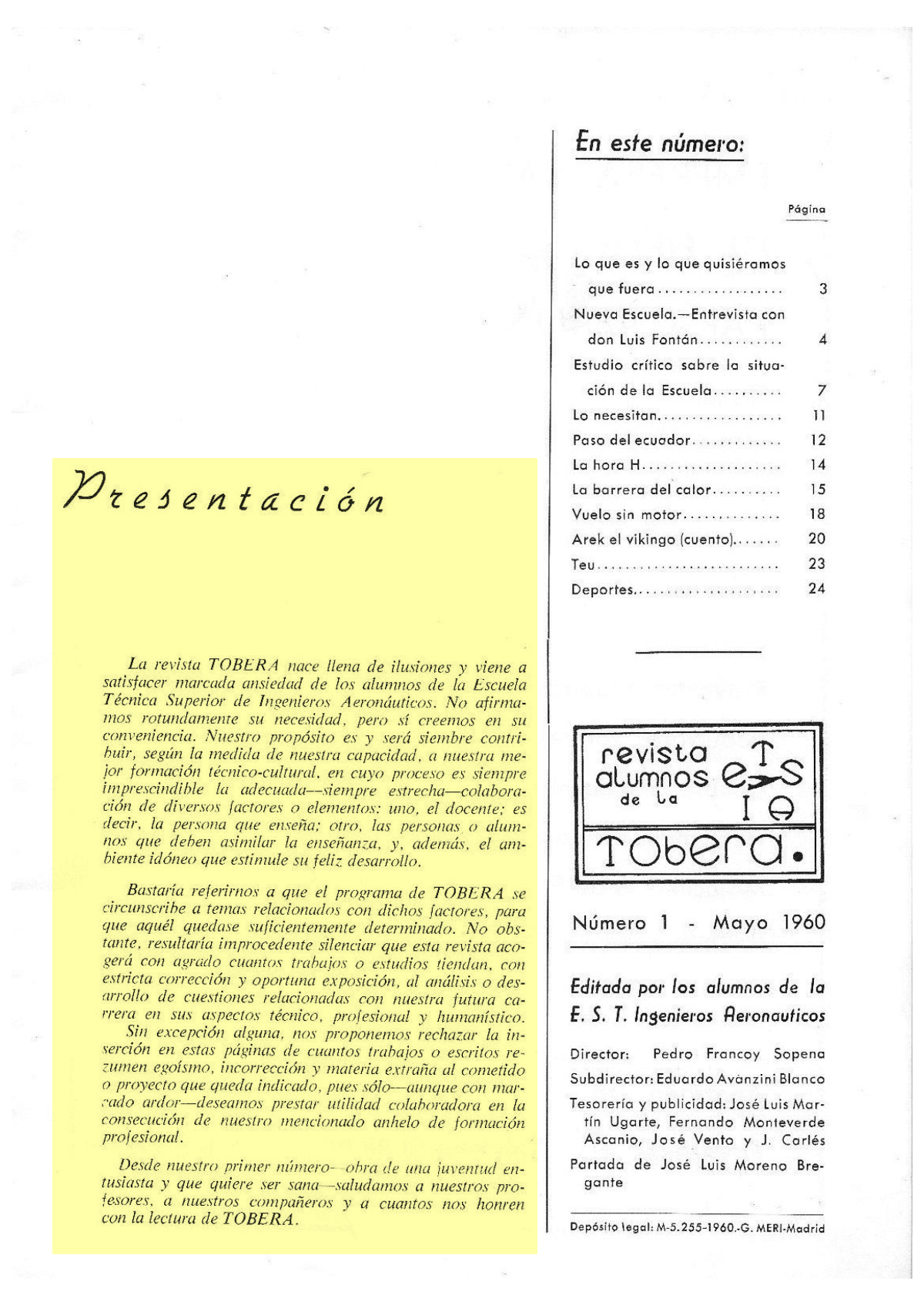Página de presentación Revista Tobera
